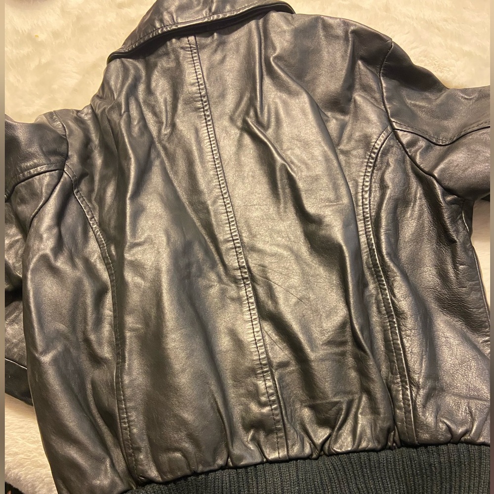 Frenchi black leather full zip bomber jacket size XS - Picture 4 of 11